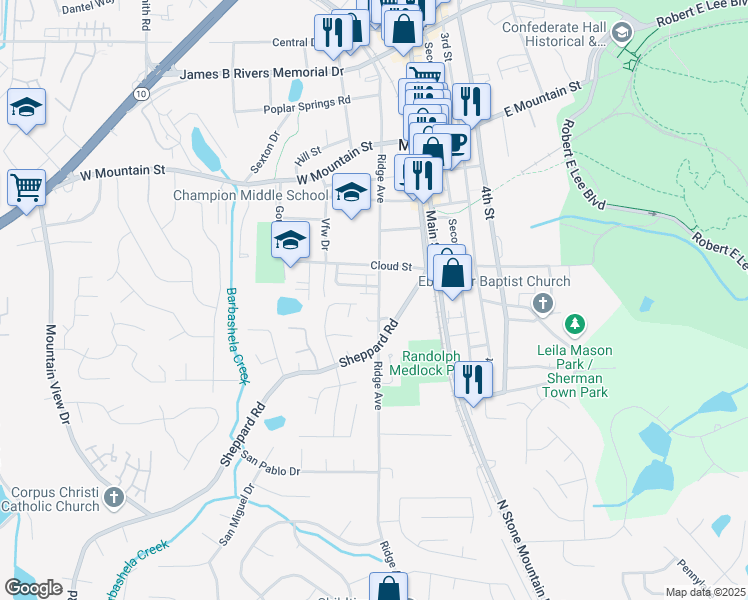 map of restaurants, bars, coffee shops, grocery stores, and more near 834 Ridge Avenue in Stone Mountain