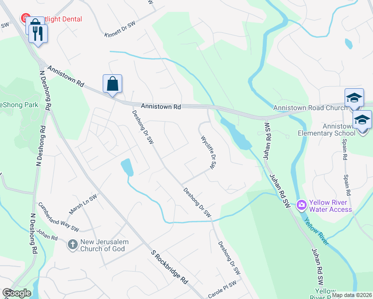 map of restaurants, bars, coffee shops, grocery stores, and more near 4815 Manor Drive Southwest in Stone Mountain