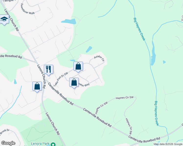 map of restaurants, bars, coffee shops, grocery stores, and more near 2880 Lake Port Drive Southwest in Snellville