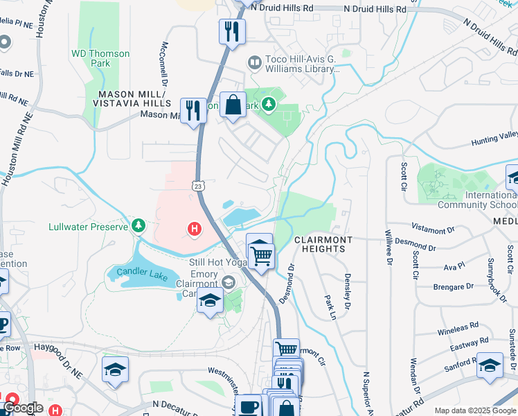 map of restaurants, bars, coffee shops, grocery stores, and more near 1800 Clairmont Lake in Decatur