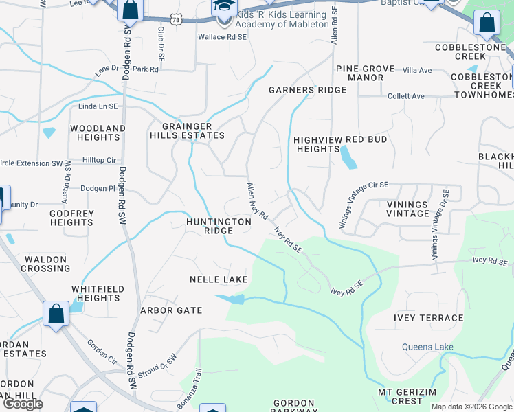 map of restaurants, bars, coffee shops, grocery stores, and more near 6243 Allen Ivey Road in Mableton