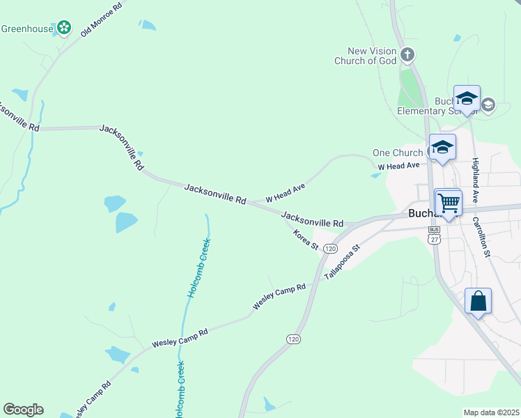map of restaurants, bars, coffee shops, grocery stores, and more near 27 West Head Avenue in Buchanan