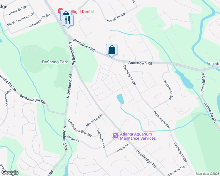 map of restaurants, bars, coffee shops, grocery stores, and more near 606 Overlook Drive in Stone Mountain