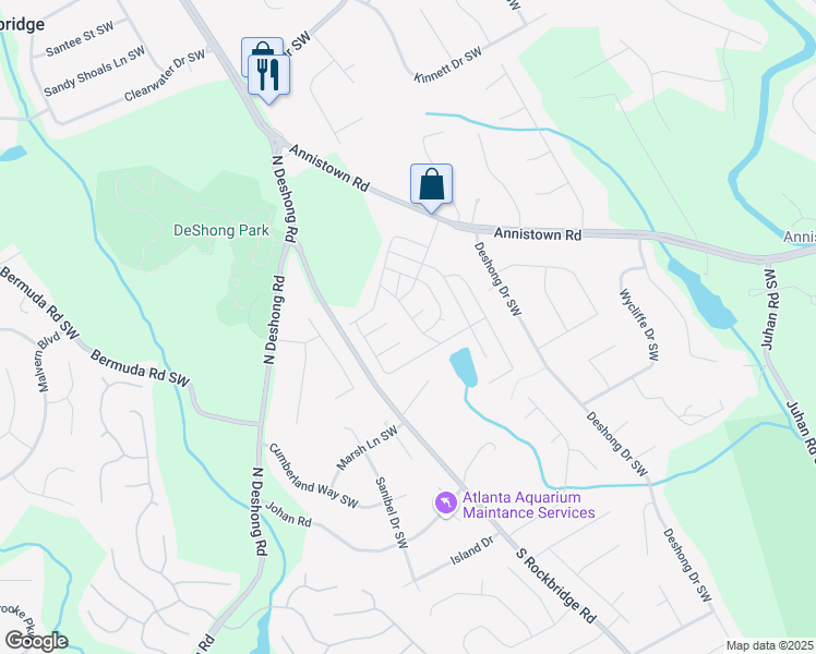 map of restaurants, bars, coffee shops, grocery stores, and more near 100 Castle Club Drive in Stone Mountain