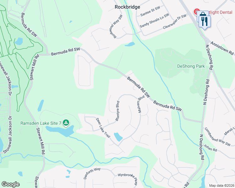 map of restaurants, bars, coffee shops, grocery stores, and more near 6864 Blantyre Boulevard in Stone Mountain