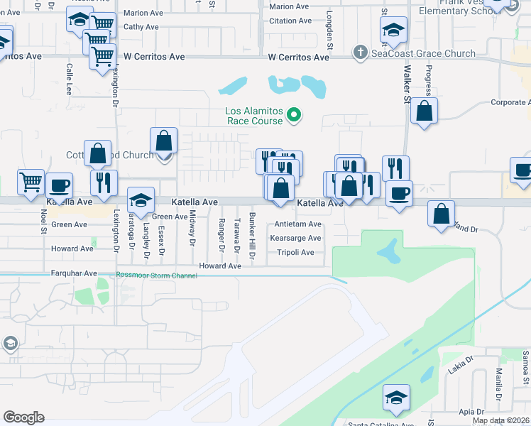 map of restaurants, bars, coffee shops, grocery stores, and more near 5030 Katella Avenue in Los Alamitos