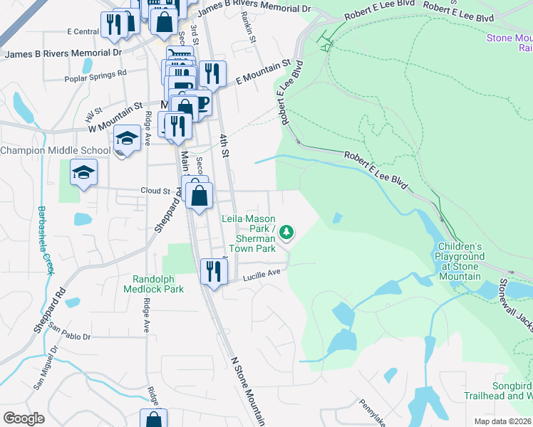 map of restaurants, bars, coffee shops, grocery stores, and more near 839 Beaver Run Road in Stone Mountain