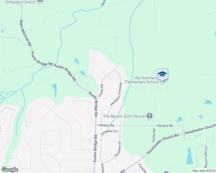 map of restaurants, bars, coffee shops, grocery stores, and more near 53 Austin Bridge Lane in Douglasville
