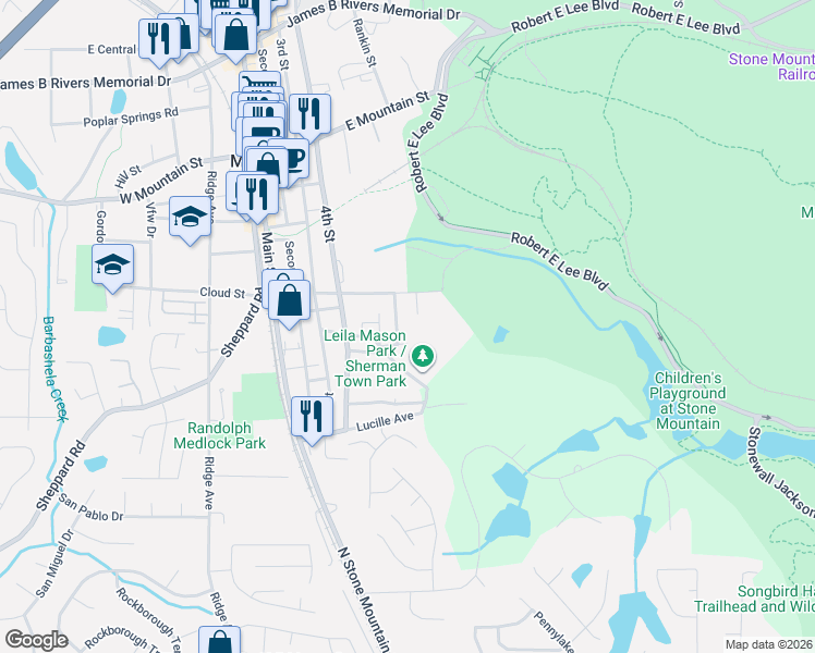 map of restaurants, bars, coffee shops, grocery stores, and more near 839 Beaver Run Road in Stone Mountain