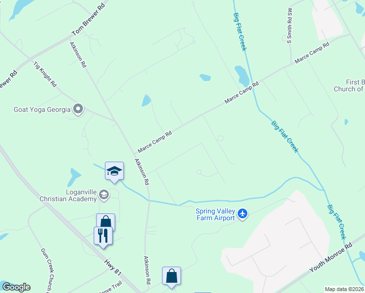 map of restaurants, bars, coffee shops, grocery stores, and more near 3573 Saddlebrook Drive in Loganville