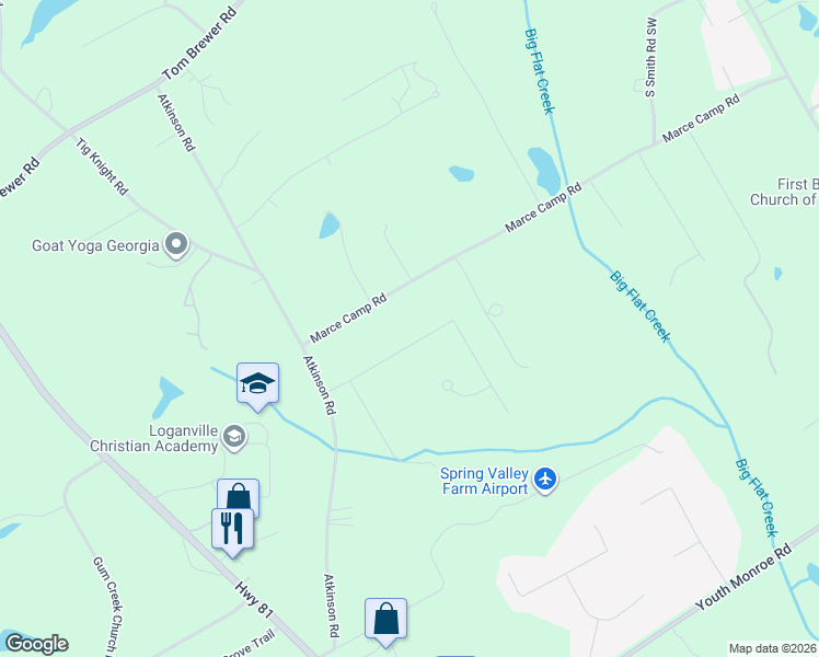 map of restaurants, bars, coffee shops, grocery stores, and more near 3573 Saddlebrook Drive in Loganville