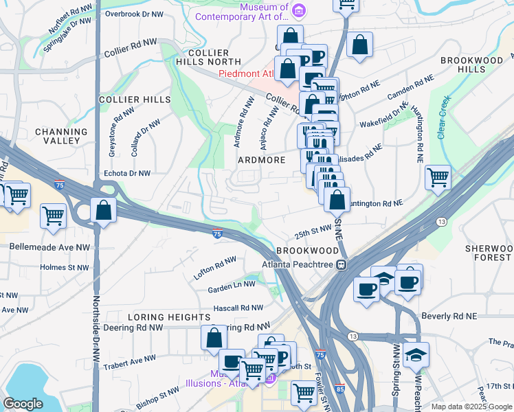 map of restaurants, bars, coffee shops, grocery stores, and more near 26th Street Northwest in Atlanta