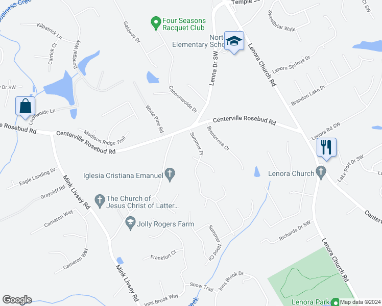 map of restaurants, bars, coffee shops, grocery stores, and more near 3283 Summer Court West in Snellville