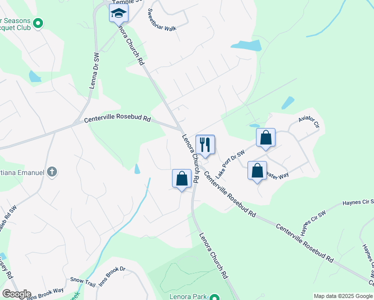 map of restaurants, bars, coffee shops, grocery stores, and more near 4067 Lenora Church Road in Snellville