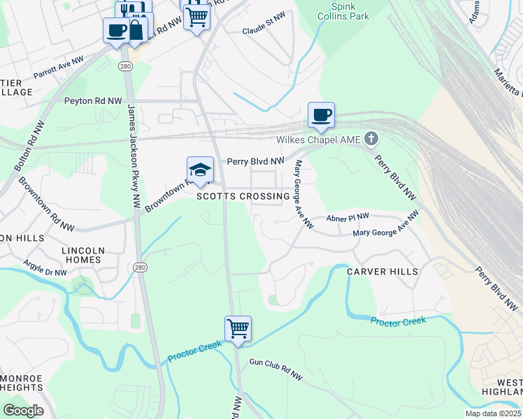 map of restaurants, bars, coffee shops, grocery stores, and more near 2438 2nd Street Northwest in Atlanta