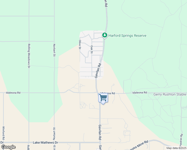 map of restaurants, bars, coffee shops, grocery stores, and more near 17136 Hidalgo Drive in Perris