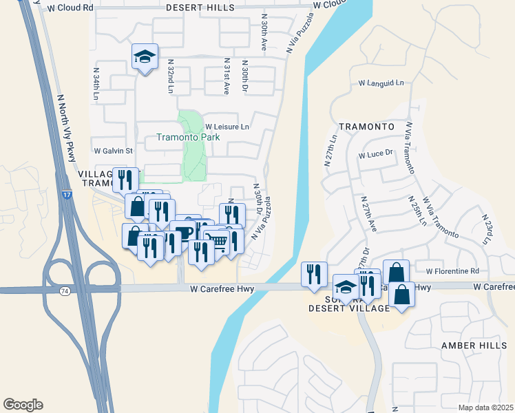 map of restaurants, bars, coffee shops, grocery stores, and more near 3002 West Ferruccio Place in Phoenix