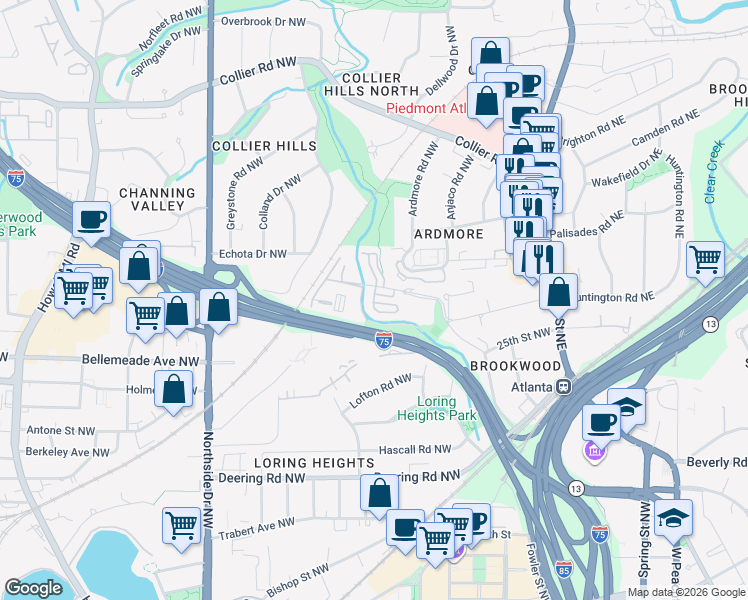 map of restaurants, bars, coffee shops, grocery stores, and more near 278 Semel Circle Northwest in Atlanta