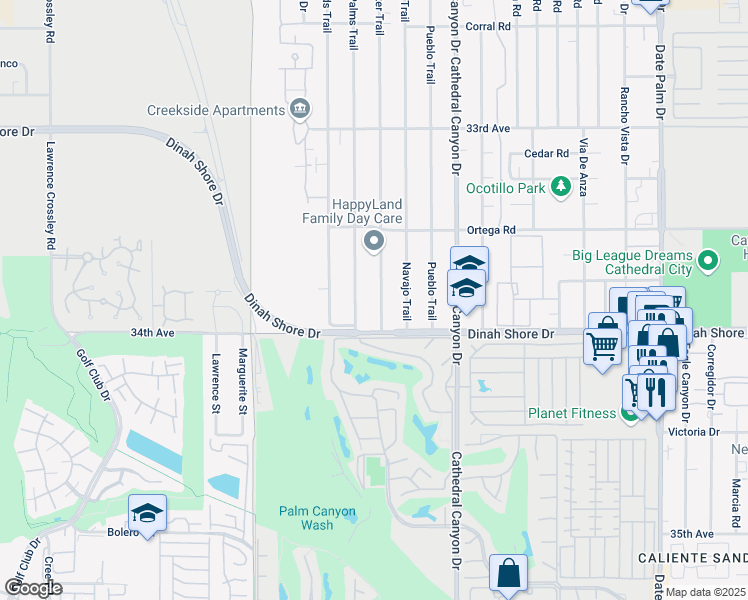 map of restaurants, bars, coffee shops, grocery stores, and more near 33849 Sky Blue Water Trail in Cathedral City