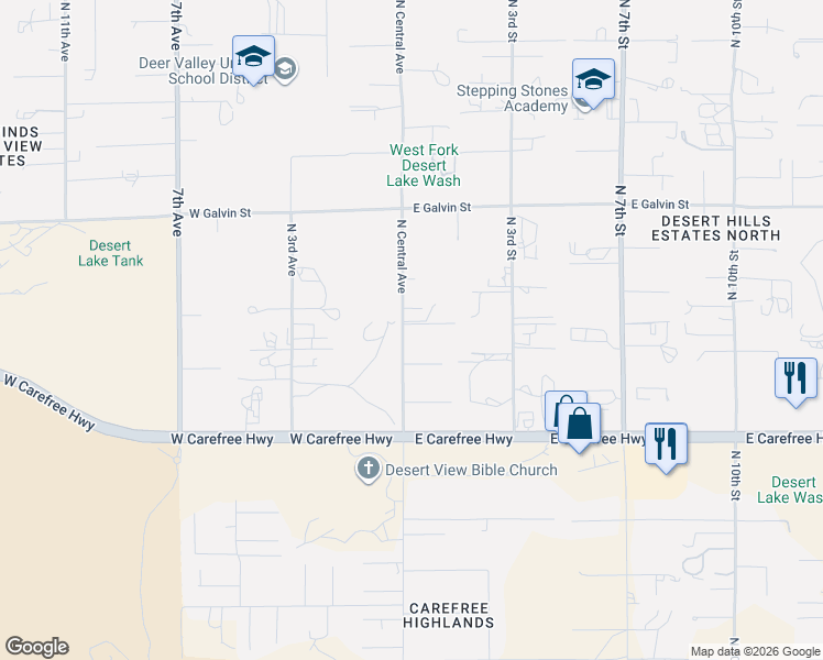 map of restaurants, bars, coffee shops, grocery stores, and more near 11 East Calvary Drive in Phoenix