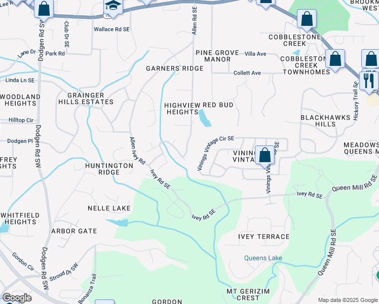 map of restaurants, bars, coffee shops, grocery stores, and more near 6165 Highview Drive Southeast in Mableton