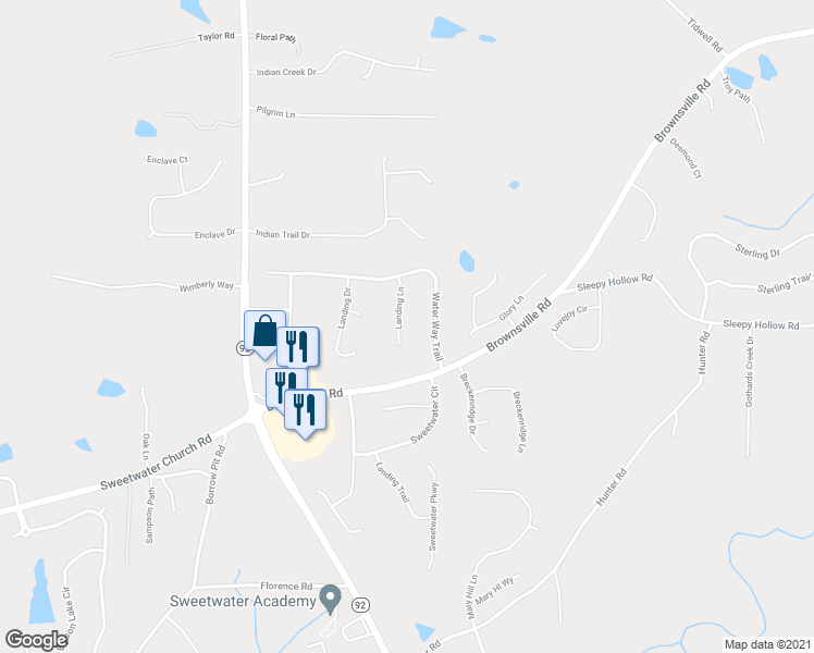 map of restaurants, bars, coffee shops, grocery stores, and more near 117 Landing Lane in Powder Springs