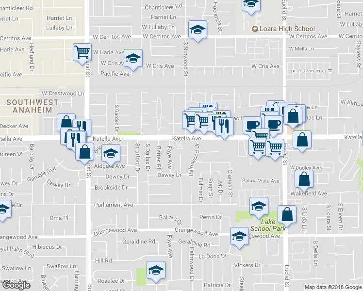 map of restaurants, bars, coffee shops, grocery stores, and more near 11023 Walden Circle in Garden Grove