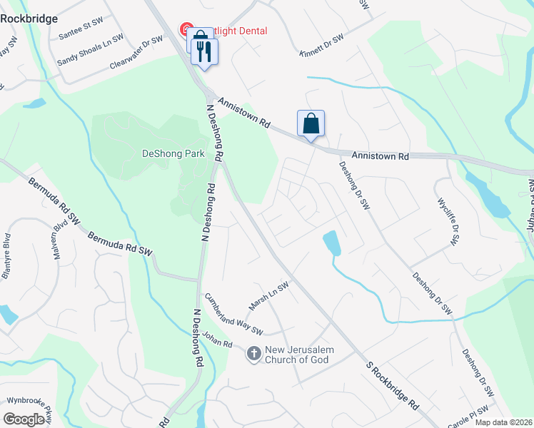 map of restaurants, bars, coffee shops, grocery stores, and more near 240 Mountain Drive in Stone Mountain