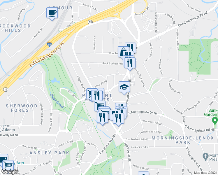 map of restaurants, bars, coffee shops, grocery stores, and more near 534 Montgomery Ferry Drive Northeast in Atlanta