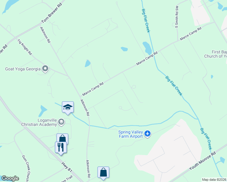 map of restaurants, bars, coffee shops, grocery stores, and more near 3573 Saddlebrook Drive in Loganville