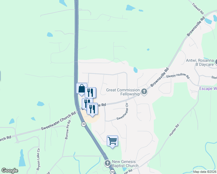 map of restaurants, bars, coffee shops, grocery stores, and more near 46 Landing Court in Powder Springs
