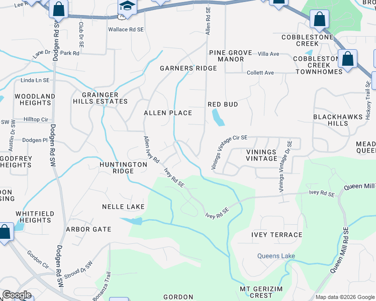 map of restaurants, bars, coffee shops, grocery stores, and more near 227 Clydesdale Lane Southeast in Mableton