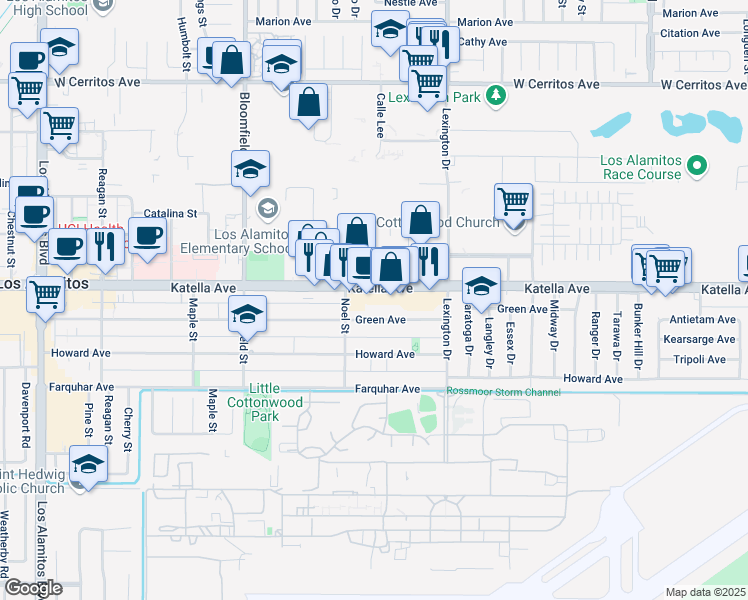 map of restaurants, bars, coffee shops, grocery stores, and more near 4298 Katella Avenue in Los Alamitos
