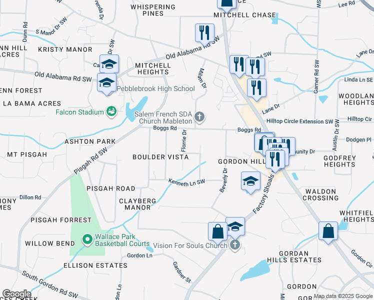 map of restaurants, bars, coffee shops, grocery stores, and more near 6211 Florrie Drive in Mableton