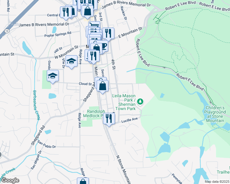 map of restaurants, bars, coffee shops, grocery stores, and more near 850 4th Street in Stone Mountain