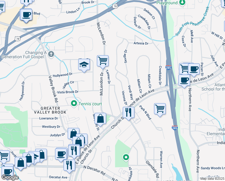 map of restaurants, bars, coffee shops, grocery stores, and more near 848 East Avenue in Scottdale