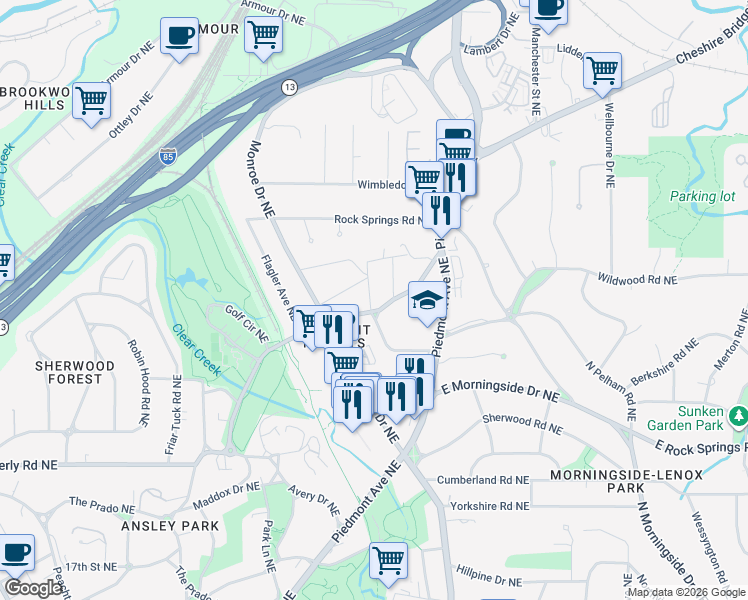 map of restaurants, bars, coffee shops, grocery stores, and more near 534 Montgomery Ferry Drive Northeast in Atlanta