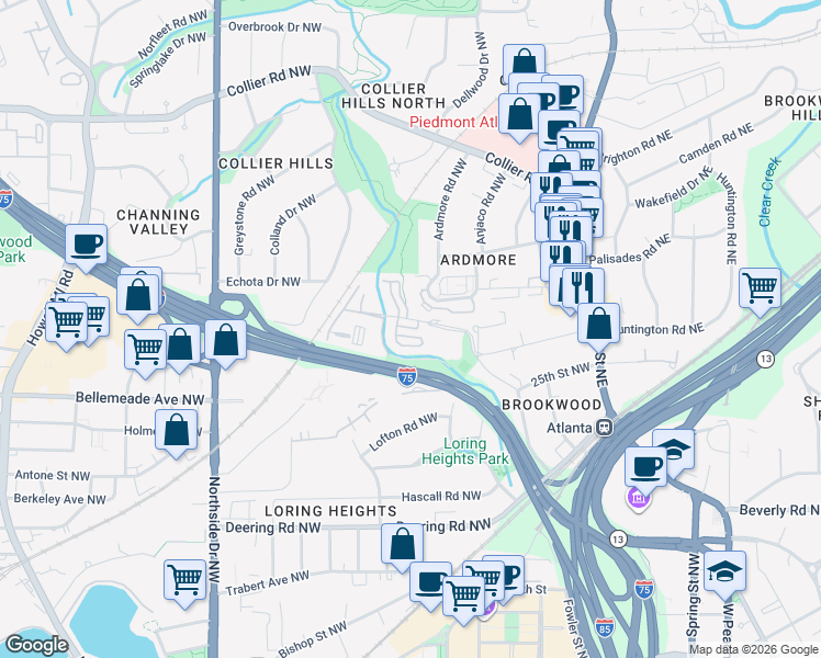 map of restaurants, bars, coffee shops, grocery stores, and more near 216 Semel Drive in Atlanta