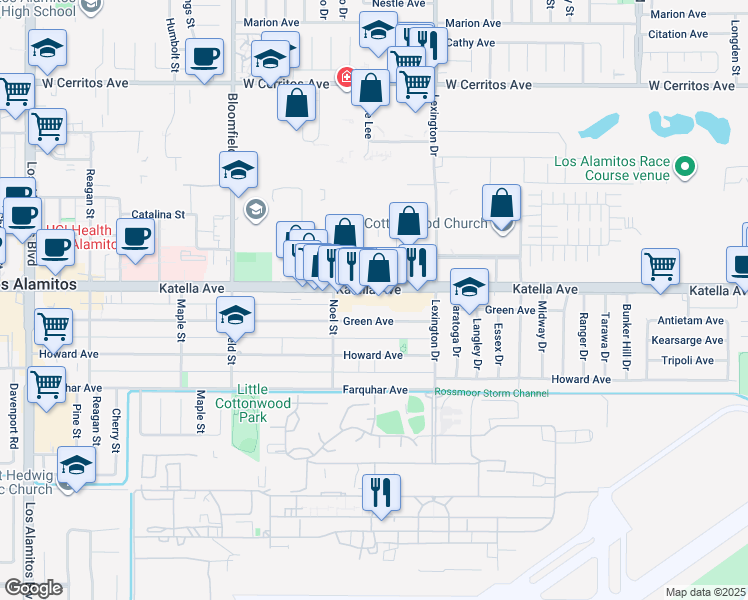 map of restaurants, bars, coffee shops, grocery stores, and more near 4298 Katella Avenue in Los Alamitos