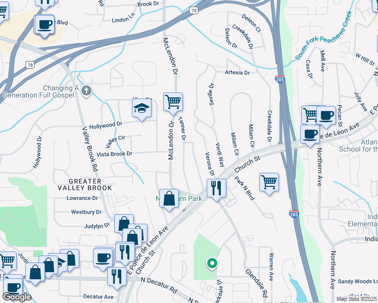 map of restaurants, bars, coffee shops, grocery stores, and more near 848 East Avenue in Scottdale
