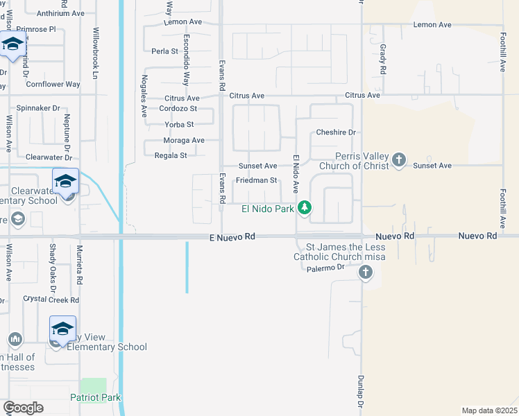 map of restaurants, bars, coffee shops, grocery stores, and more near 1299 Addison Way in Perris