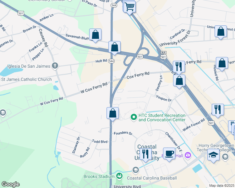 map of restaurants, bars, coffee shops, grocery stores, and more near 3555 Highway 544 Opas in Conway
