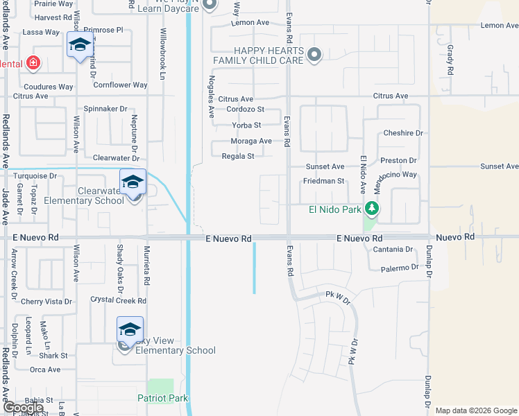map of restaurants, bars, coffee shops, grocery stores, and more near Mandrake Cove in Perris