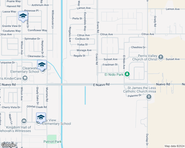 map of restaurants, bars, coffee shops, grocery stores, and more near 1560 Scarlet Sage Drive in Perris