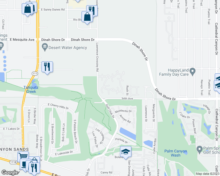 map of restaurants, bars, coffee shops, grocery stores, and more near 5943 Paradise Plaza in Palm Springs