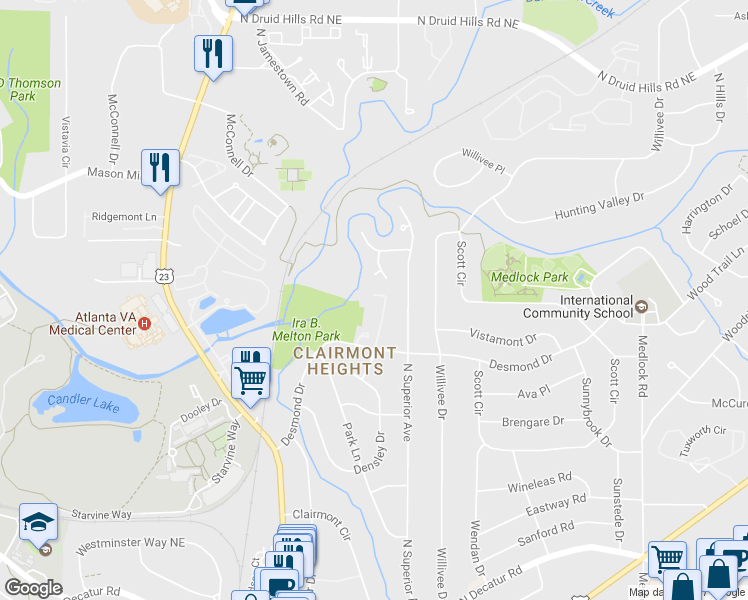 map of restaurants, bars, coffee shops, grocery stores, and more near 847 Heritage Square in Decatur