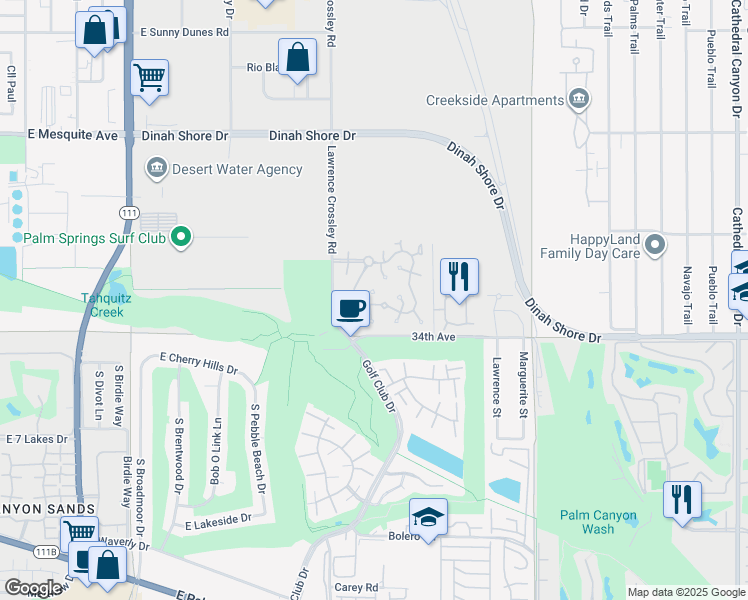 map of restaurants, bars, coffee shops, grocery stores, and more near 5943 Paradise Plaza in Palm Springs