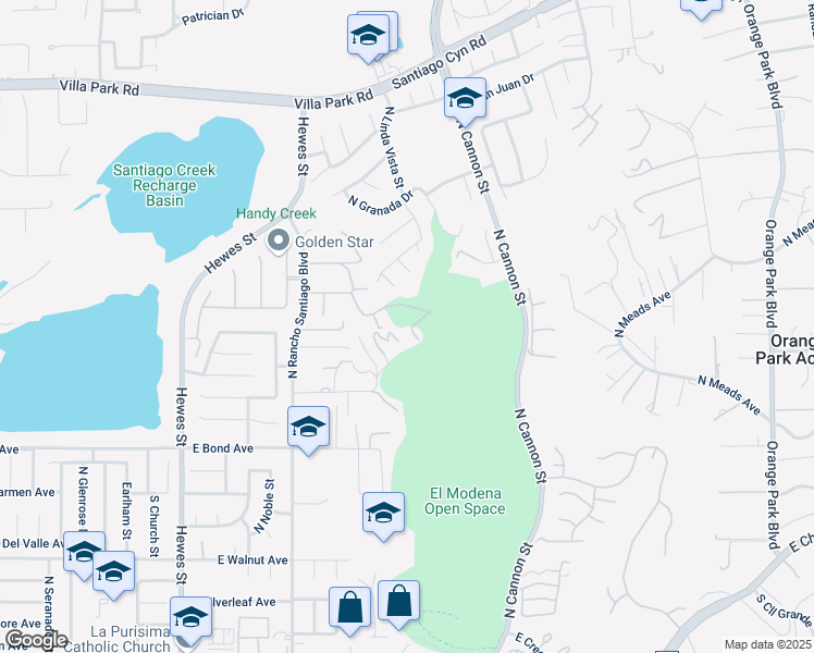 map of restaurants, bars, coffee shops, grocery stores, and more near 5230 Glen Albyn Lane in Orange