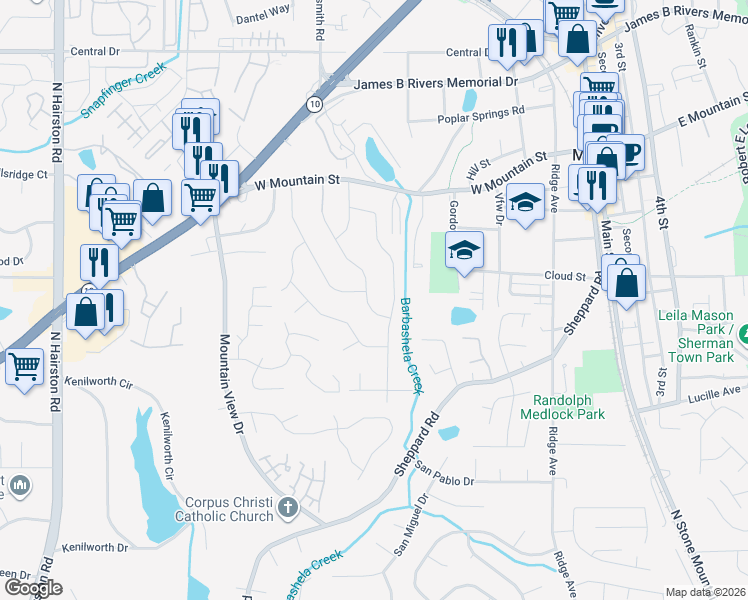map of restaurants, bars, coffee shops, grocery stores, and more near 825 Parkstone Drive in Stone Mountain