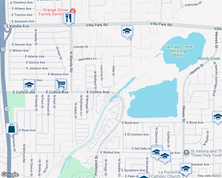 map of restaurants, bars, coffee shops, grocery stores, and more near 18161 Fernando Circle in Villa Park